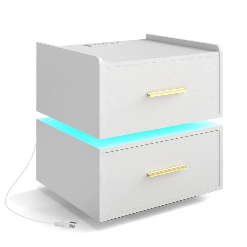 Nightstand with Charging Station LED Bedside Table with 2 Storage Drawers by DirectDeals
