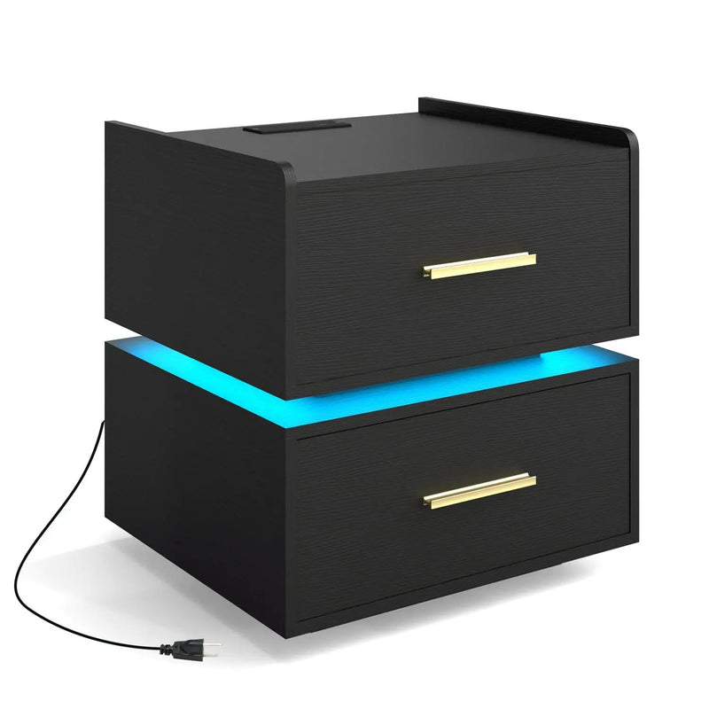 Nightstand with Charging Station LED Bedside Table with 2 Storage Drawers by DirectDeals