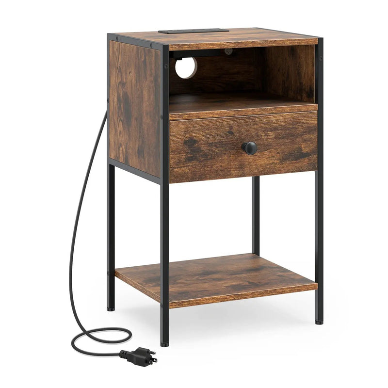 Nightstand with Charging Station Bedside Table with USB Ports and Outlets by DirectDeals
