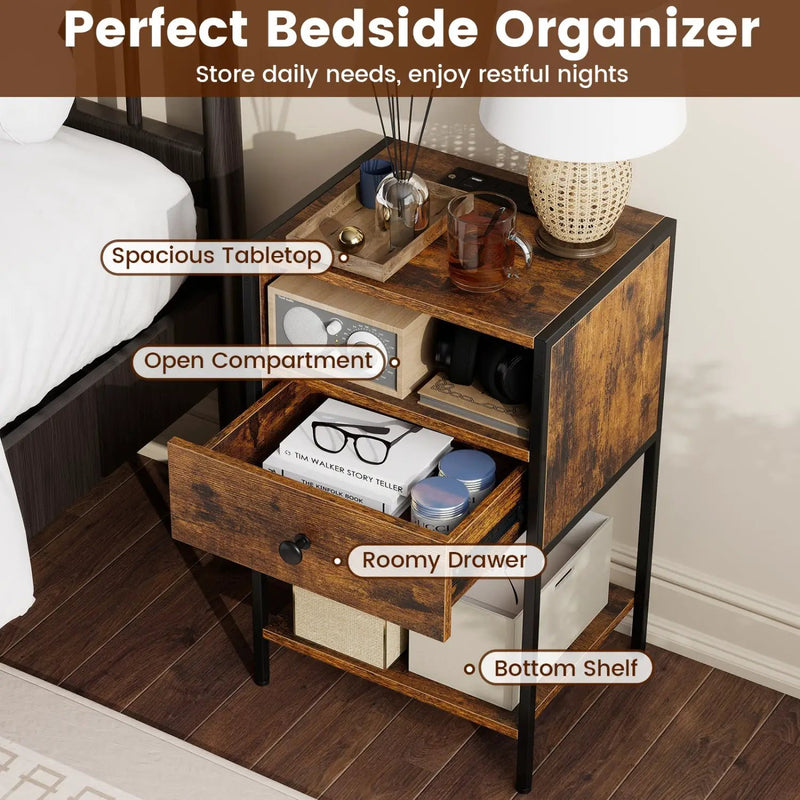 Nightstand with Charging Station Bedside Table with USB Ports and Outlets by DirectDeals