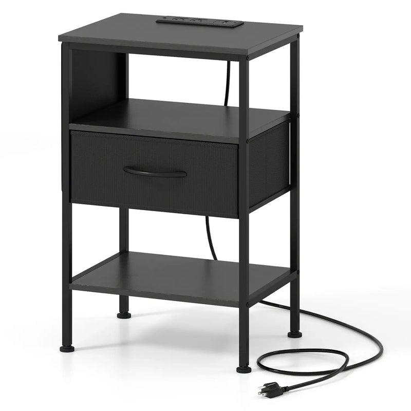 Nightstand with Charging Station and Fabric Drawer 24.5" by DirectDeals