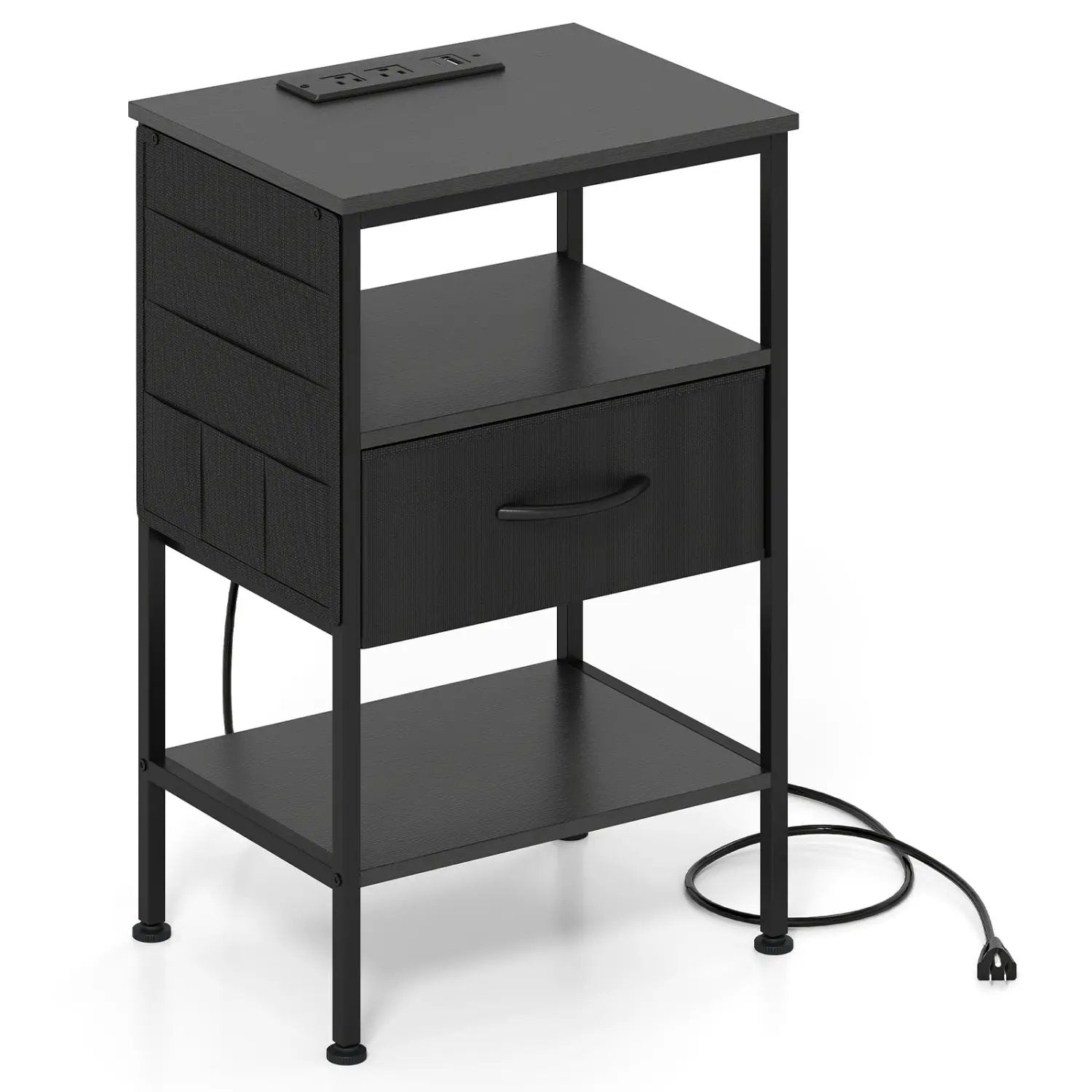 Nightstand with Charging Station and Fabric Drawer 24.5" by DirectDeals