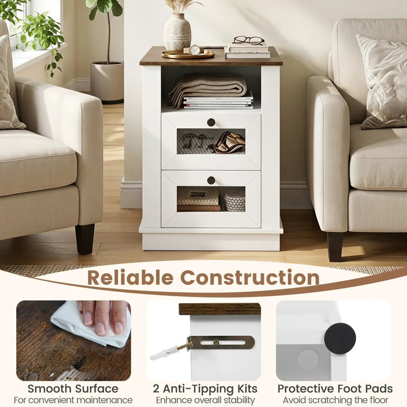 Nightstand with Charging Station and 2 Drawers Rustic Brown by DirectDeals