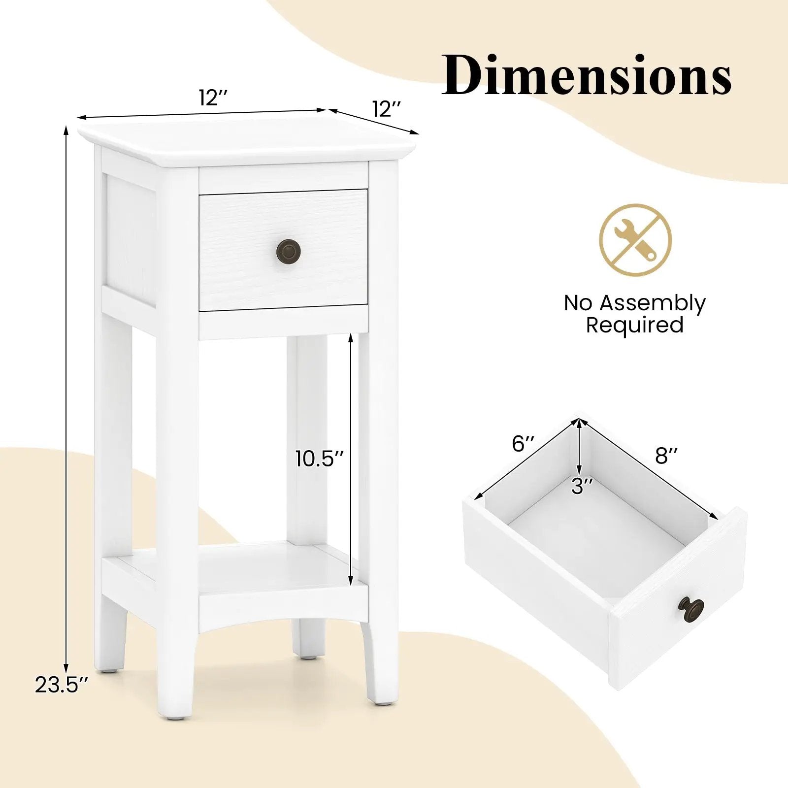 3-Tier Nightstand with Drawer and Open Storage Shelf by DirectDeals