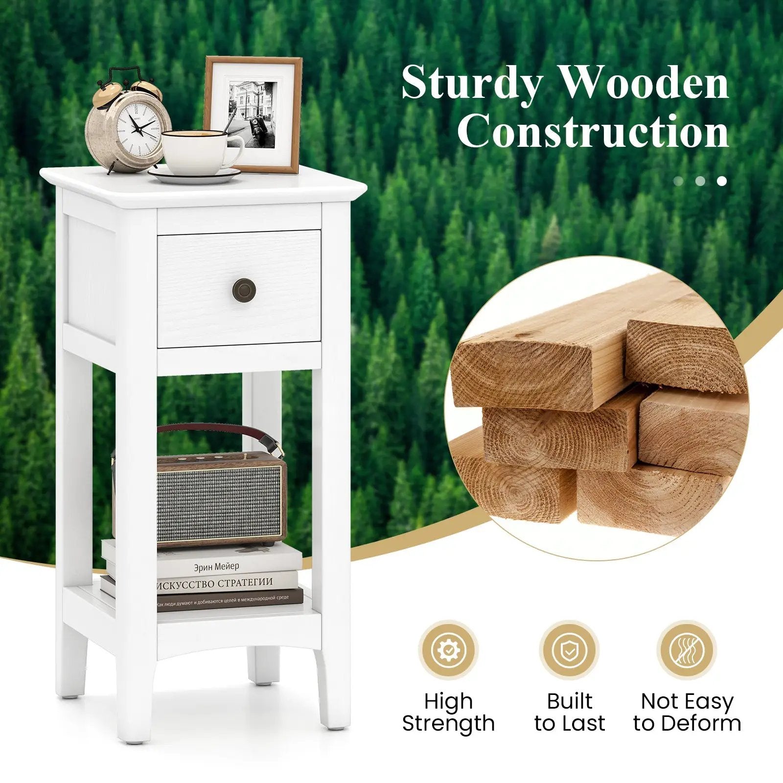 3-Tier Nightstand with Drawer and Open Storage Shelf by DirectDeals