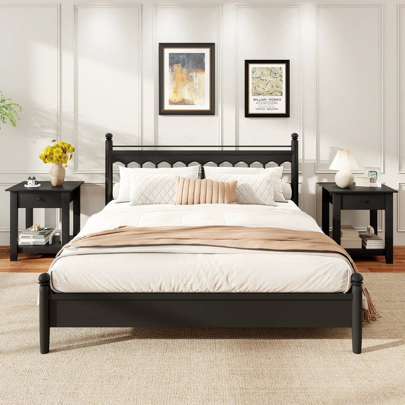 Set of 2 Nightstand with Drawer 3-Tier Modern Bedside Table with Open Shelf and Storage by DirectDeals
