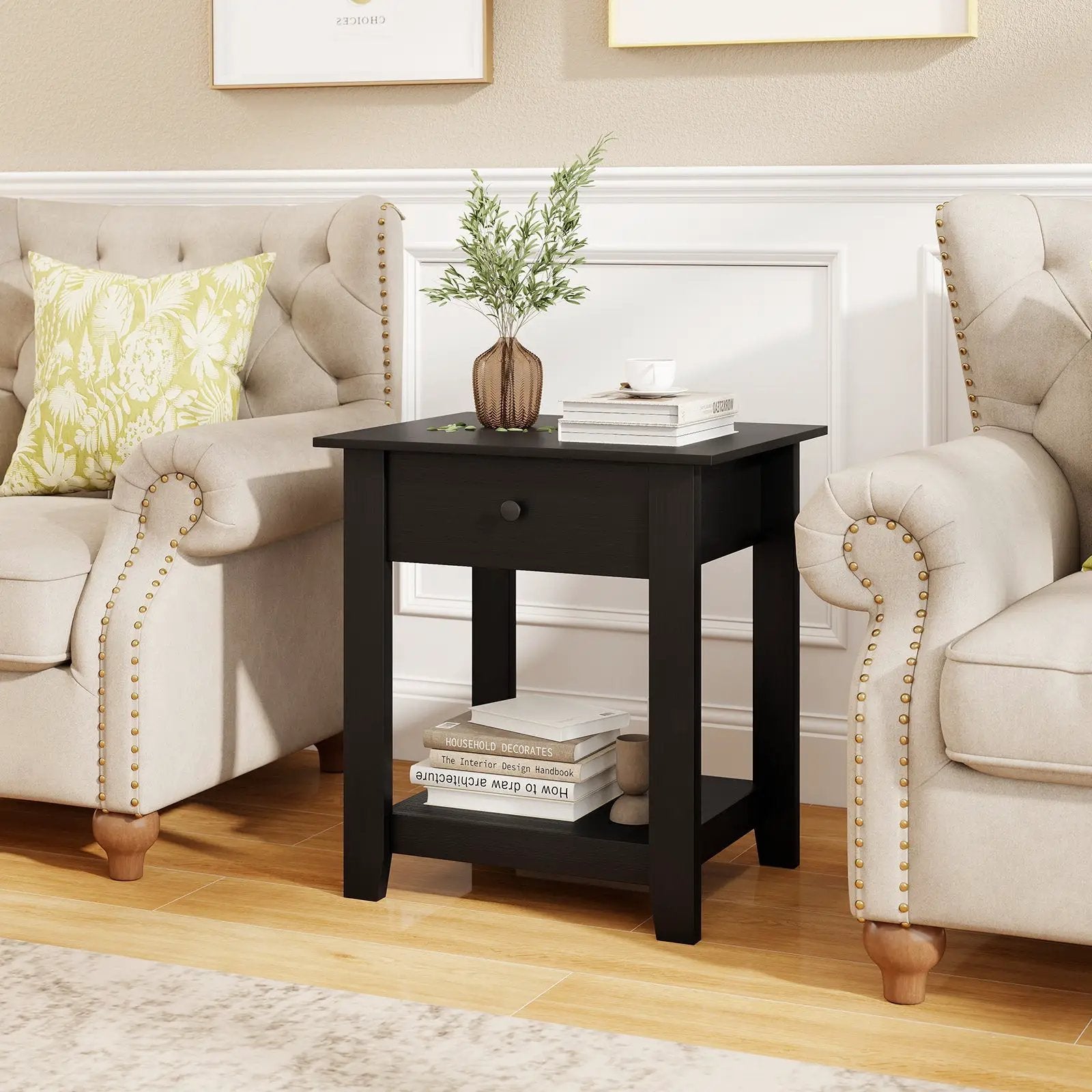 Nightstand with Drawer 3-Tier Modern Bedside Table with Open Shelf and Storage by DirectDeals