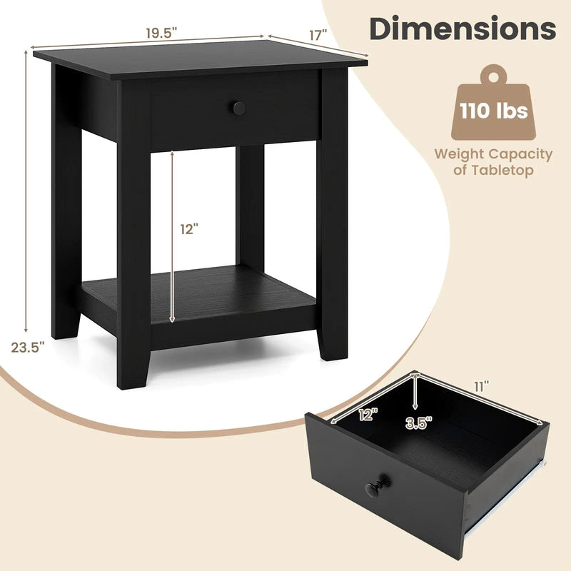 Nightstand with Drawer 3-Tier Modern Bedside Table with Open Shelf and Storage by DirectDeals