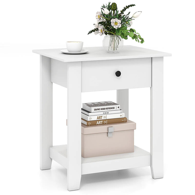 Nightstand with Drawer 3-Tier Modern Bedside Table with Open Shelf and Storage by DirectDeals