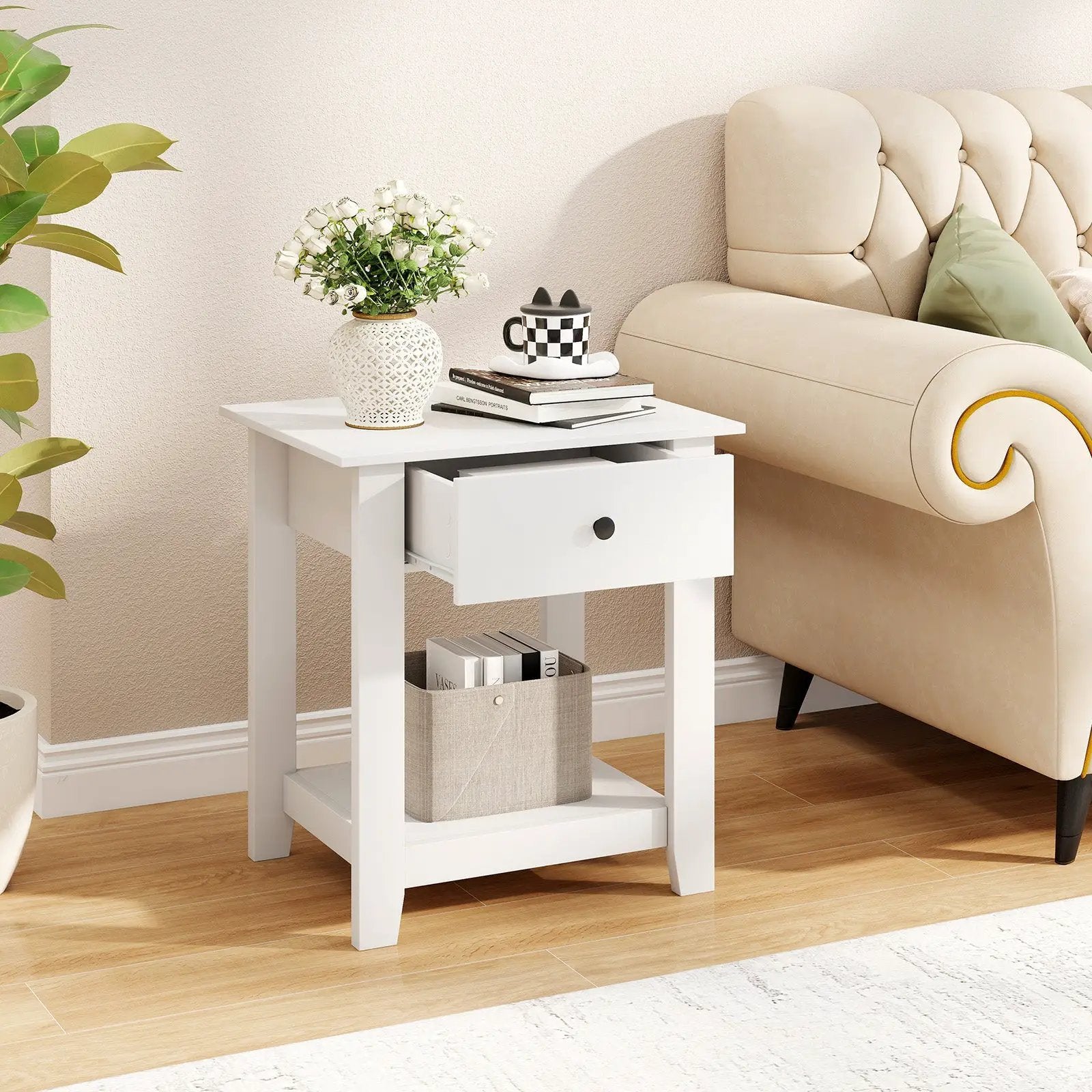Nightstand with Drawer 3-Tier Modern Bedside Table with Open Shelf and Storage by DirectDeals