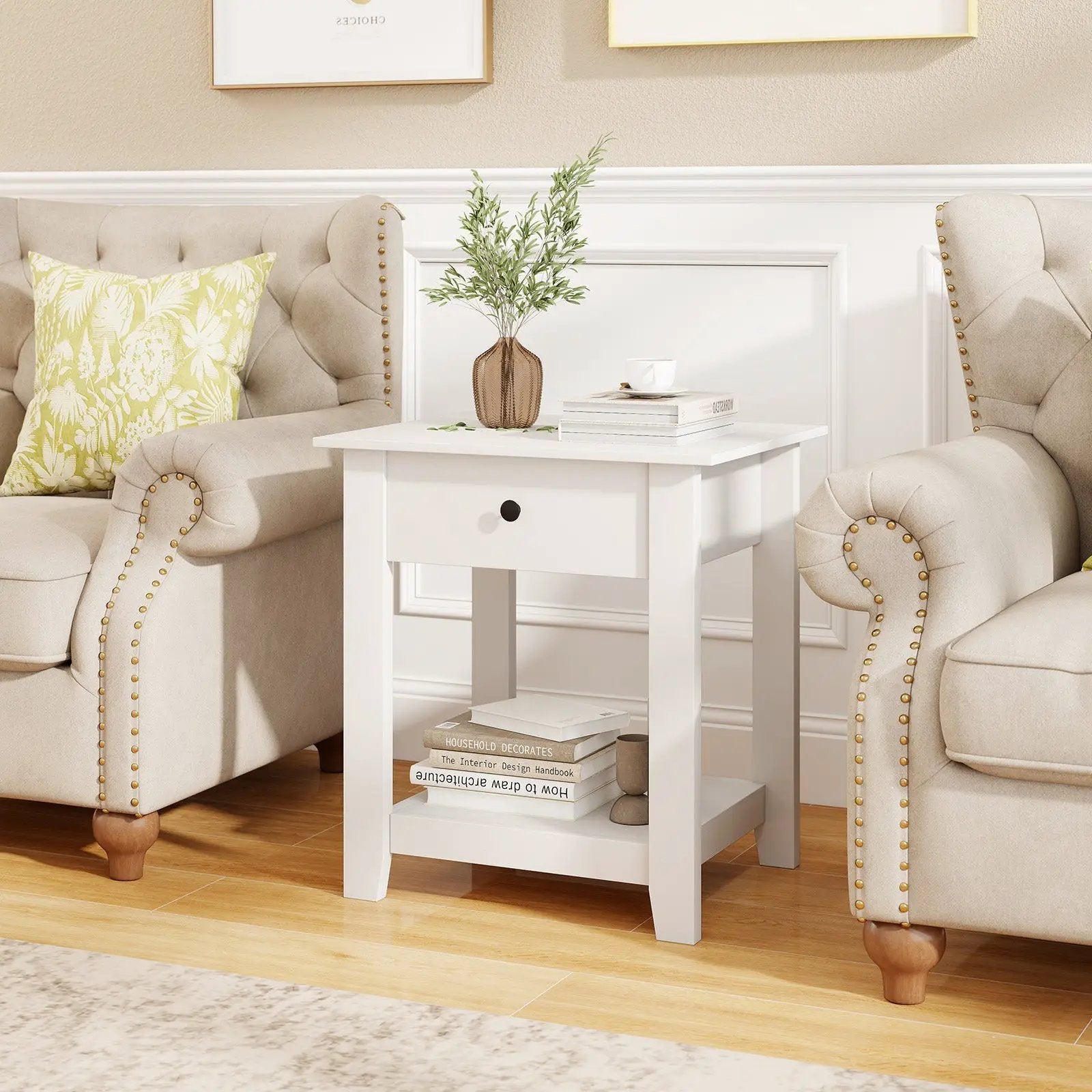 Nightstand with Drawer 3-Tier Modern Bedside Table with Open Shelf and Storage by DirectDeals
