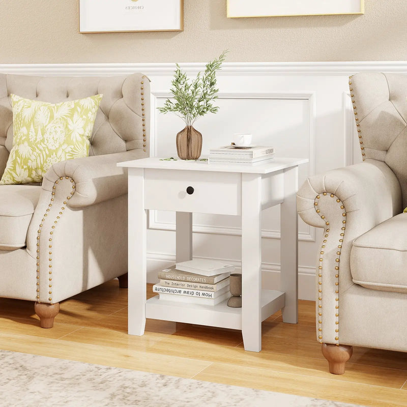 Nightstand with Drawer 3-Tier Modern Bedside Table with Open Shelf and Storage by DirectDeals