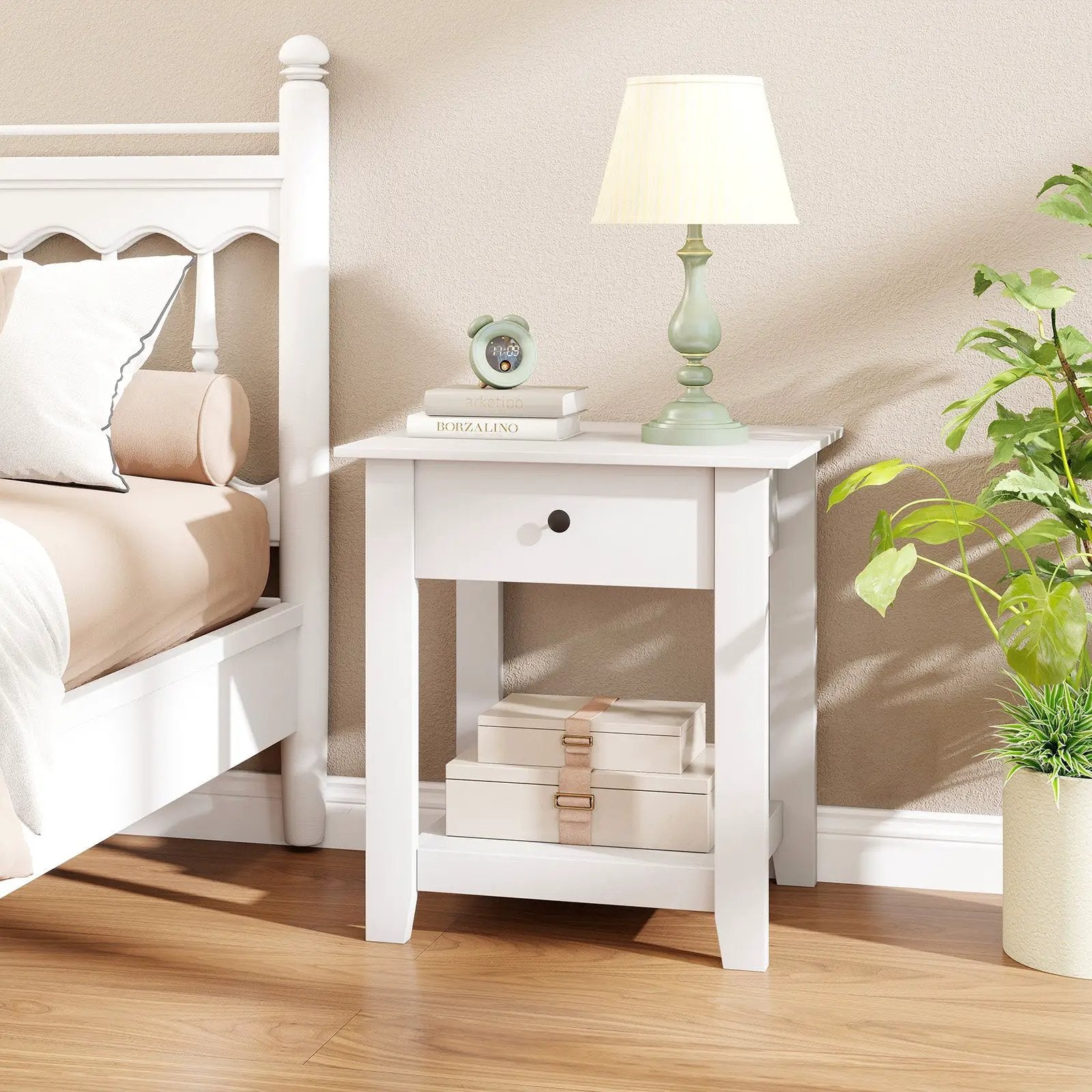 Nightstand with Drawer 3-Tier Modern Bedside Table with Open Shelf and Storage by DirectDeals