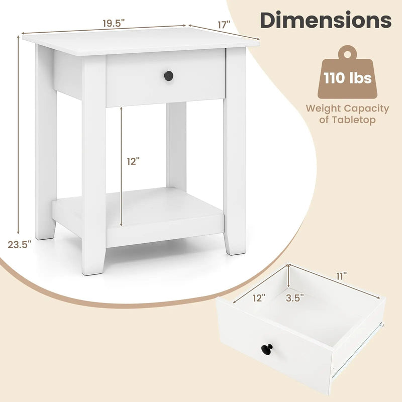 Nightstand with Drawer 3-Tier Modern Bedside Table with Open Shelf and Storage by DirectDeals