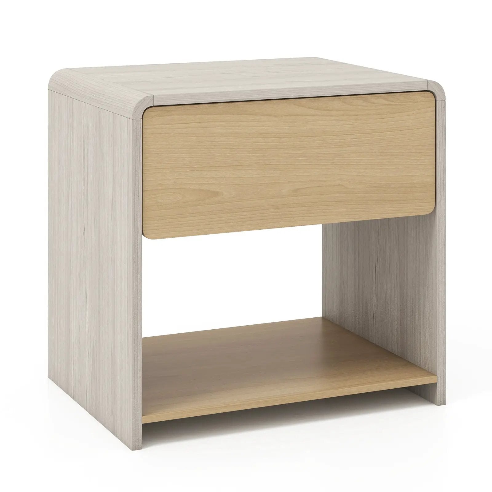 2-Tier Modern Style Nightstand with Drawer and Open Shelf-Oak by DirectDeals