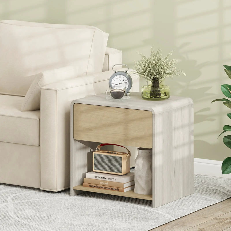 2-Tier Modern Style Nightstand with Drawer and Open Shelf-Oak by DirectDeals
