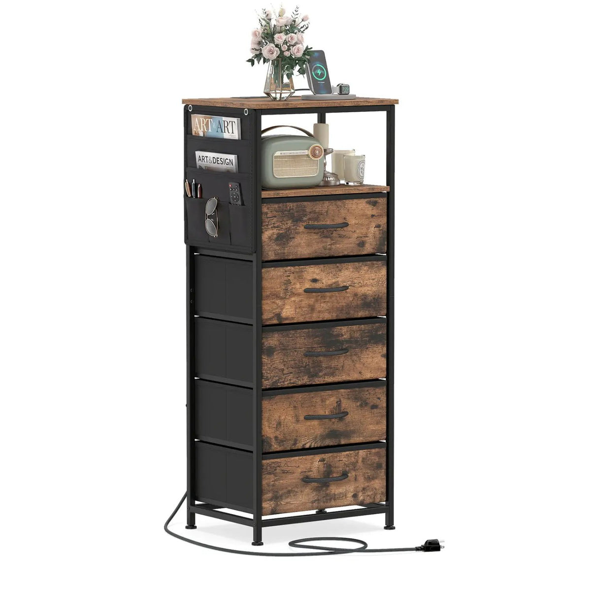 Nightstand with Integrated Charging Station 39 Inches Modern Bedside Table, photo 11 of 16