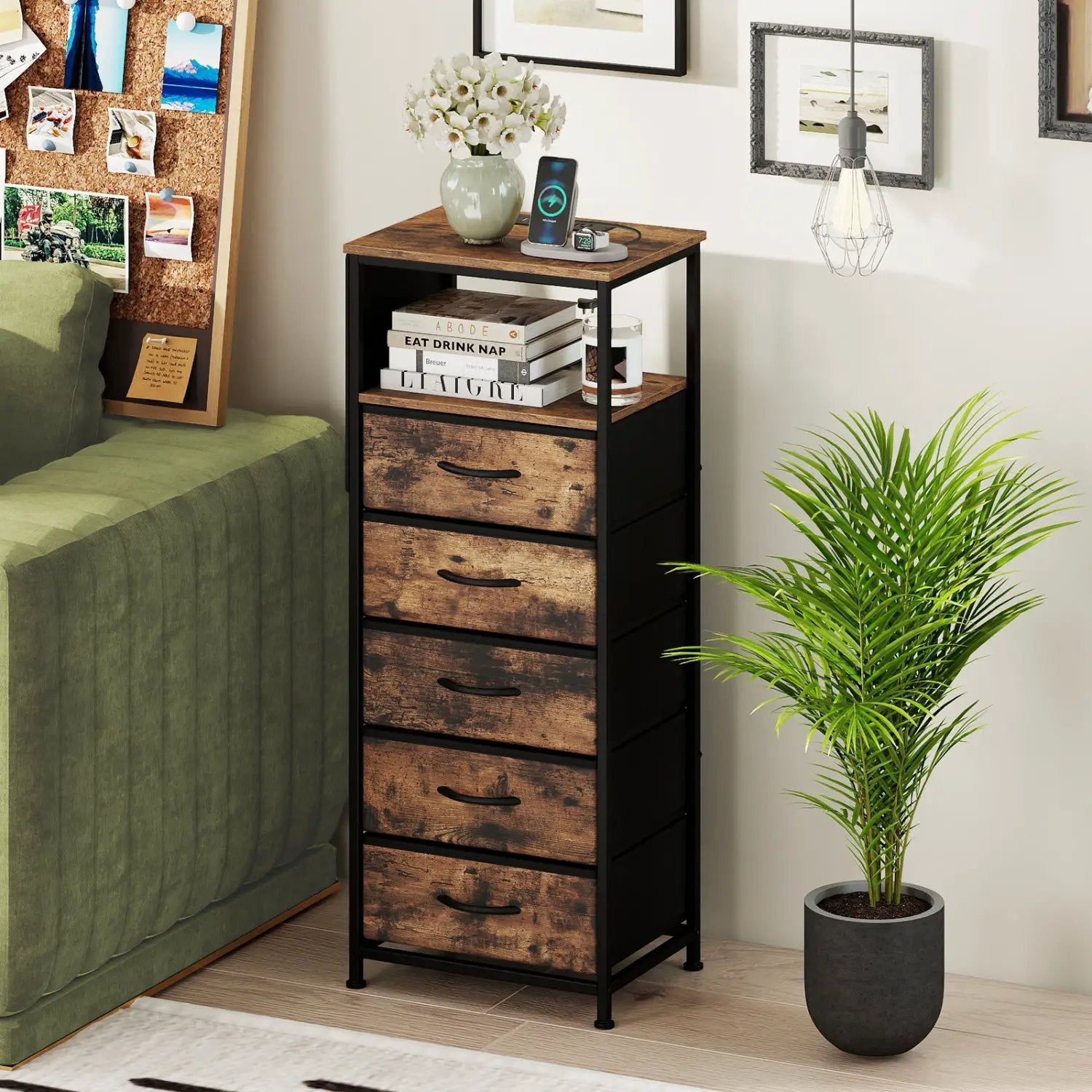 Nightstand with Integrated Charging Station 39 Inches Modern Bedside Table by DirectDeals