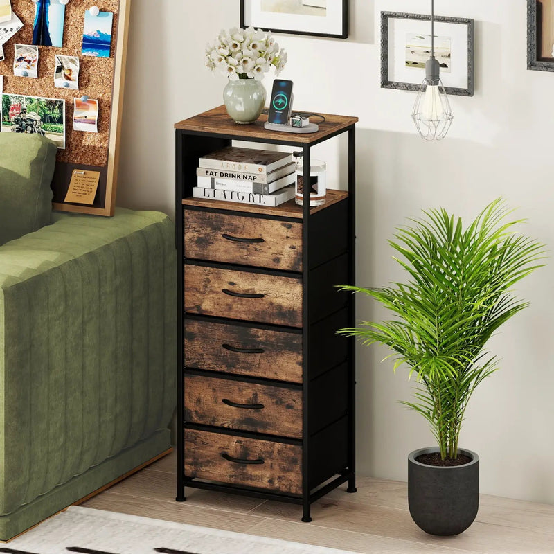 Nightstand with Integrated Charging Station 39 Inches Modern Bedside Table by DirectDeals