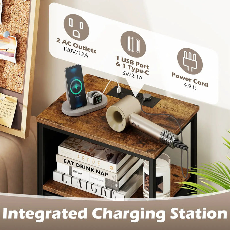 Nightstand with Integrated Charging Station 39 Inches Modern Bedside Table by DirectDeals
