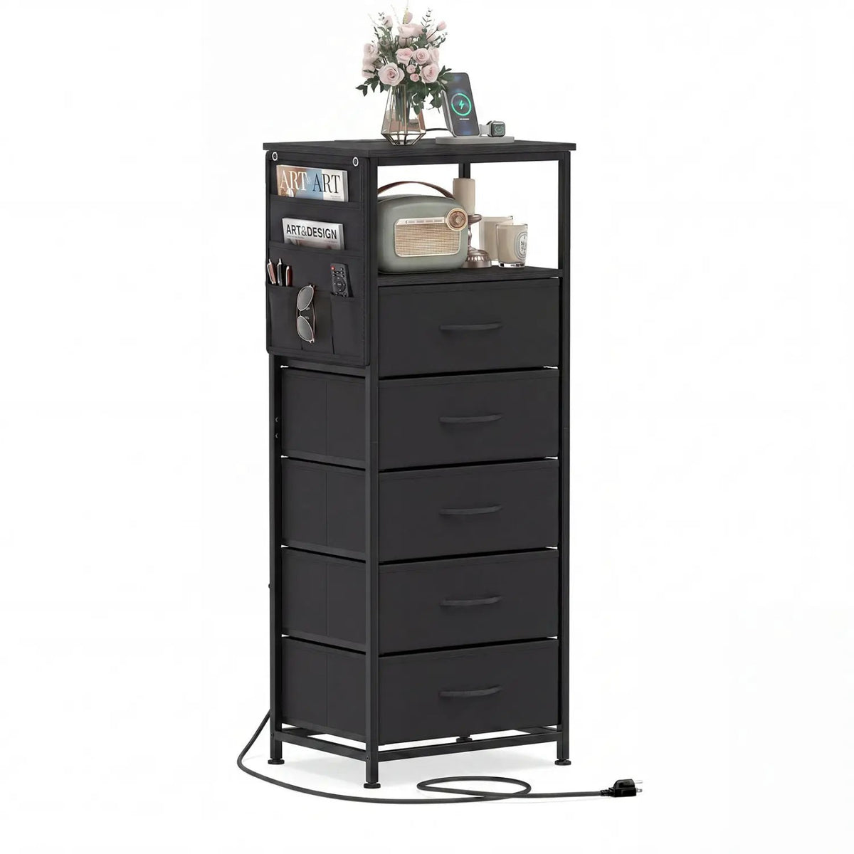 Nightstand with Integrated Charging Station 39 Inches Modern Bedside Table, photo 4 of 16