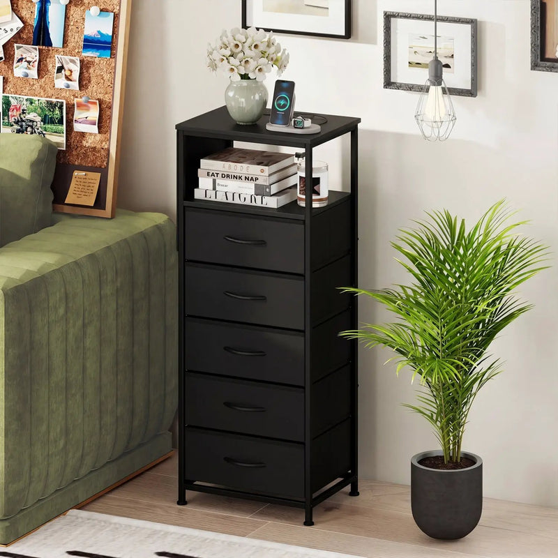 Nightstand with Integrated Charging Station 39 Inches Modern Bedside Table by DirectDeals