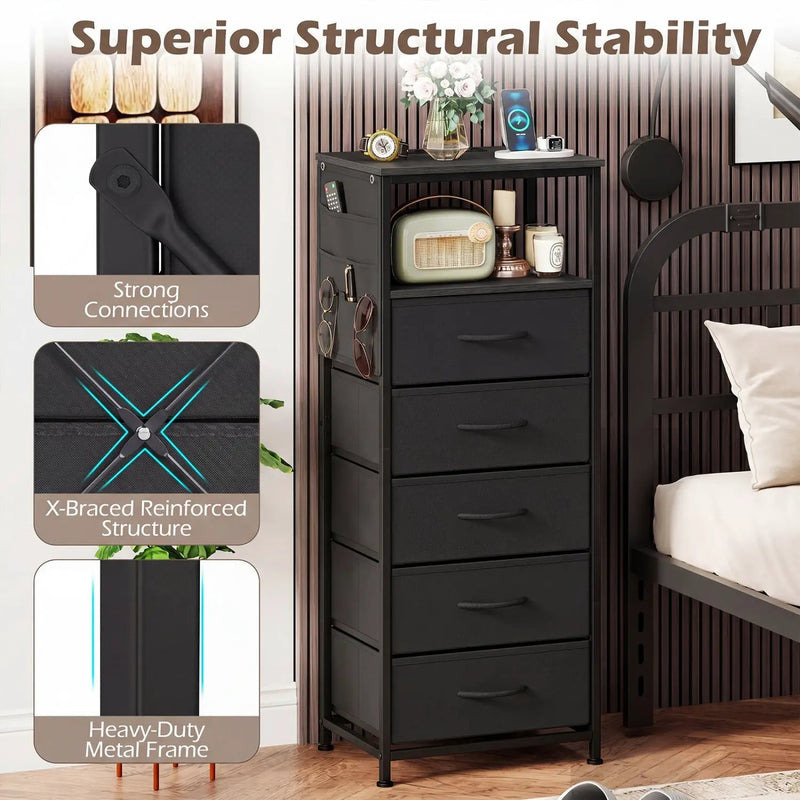 Nightstand with Integrated Charging Station 39 Inches Modern Bedside Table by DirectDeals