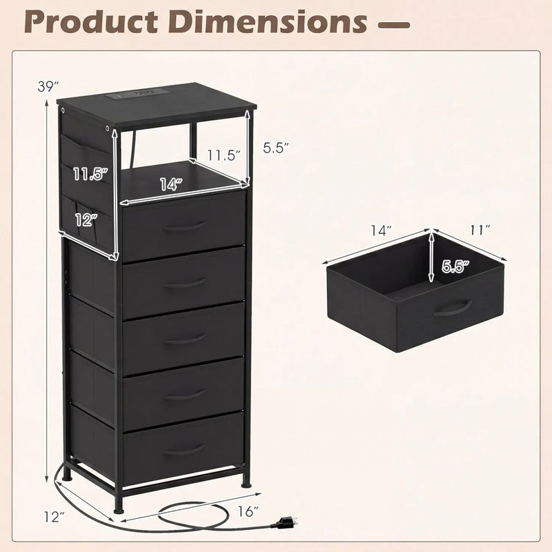 Nightstand with Integrated Charging Station 39 Inches Modern Bedside Table by DirectDeals