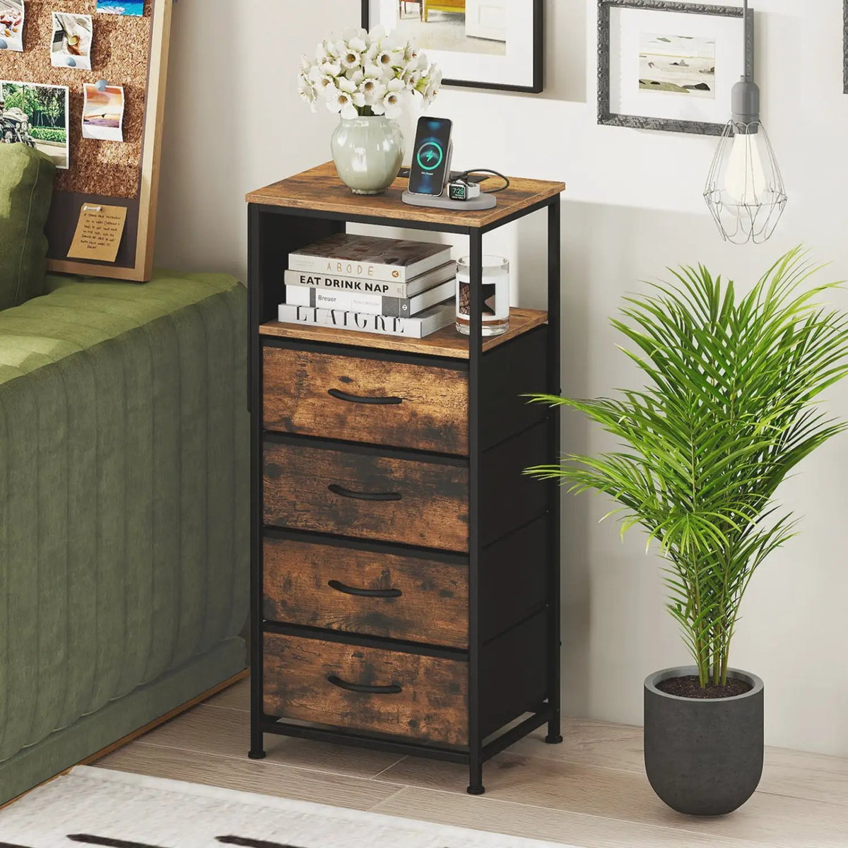 Nightstand with Integrated Charging Station 34" Modern Bedside Table, photo 3 of 16