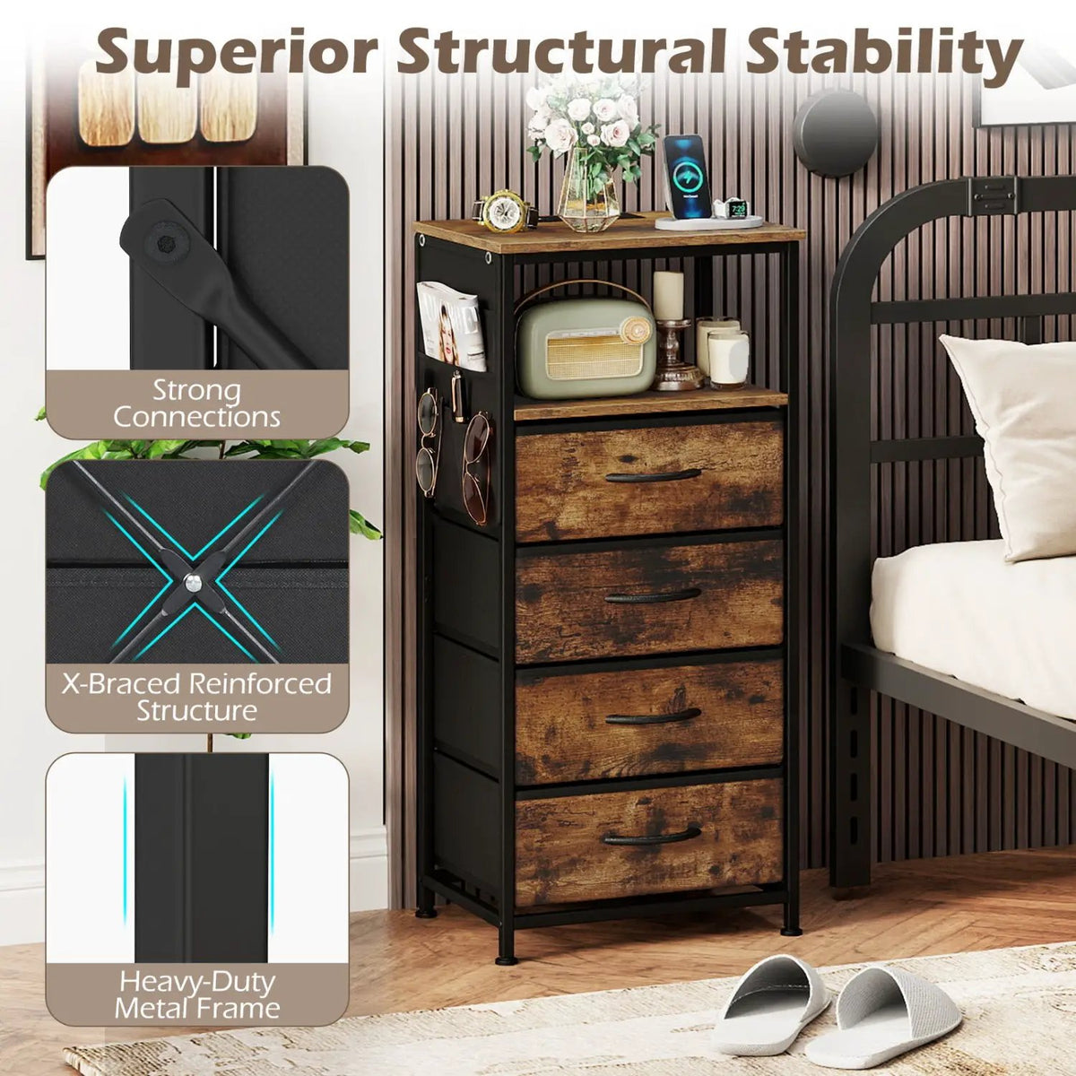 Nightstand with Integrated Charging Station 34" Modern Bedside Table, photo 8 of 16