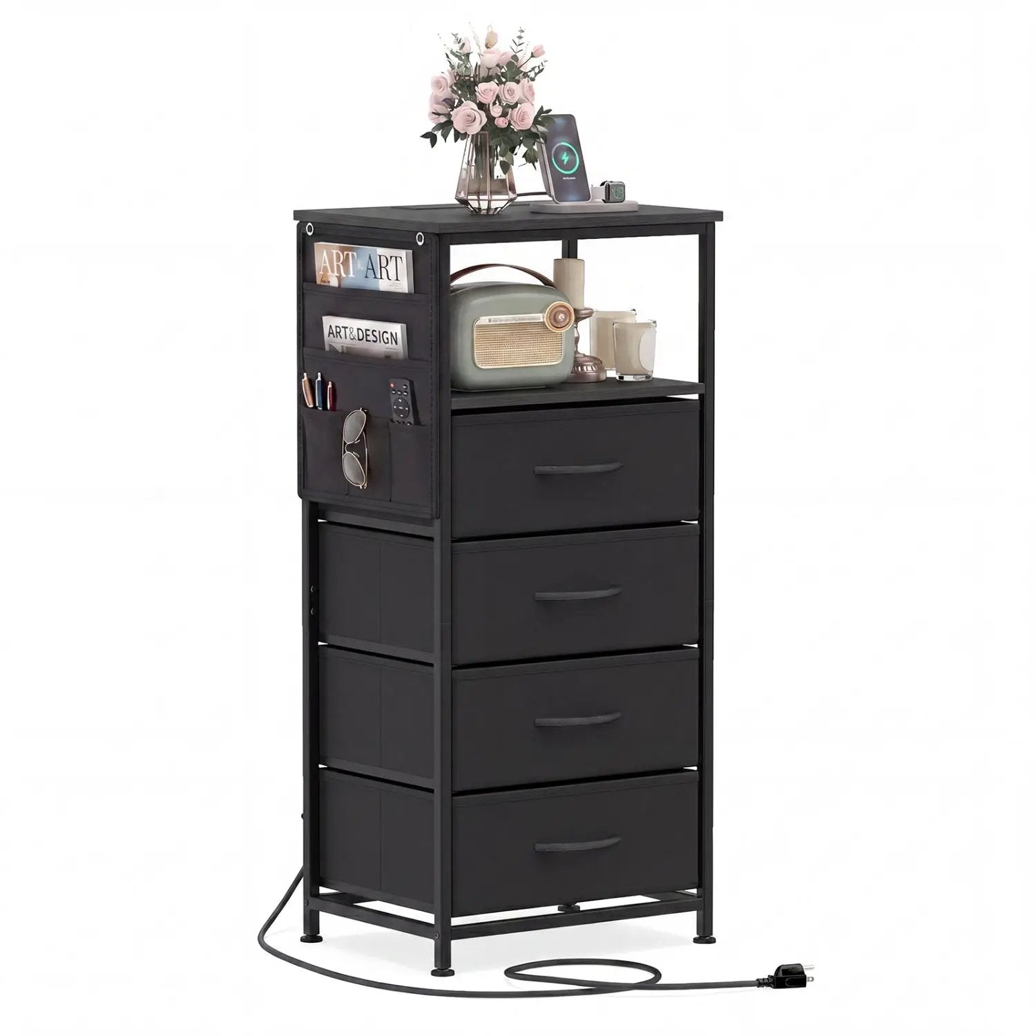 Nightstand with Integrated Charging Station 34" Modern Bedside Table by DirectDeals