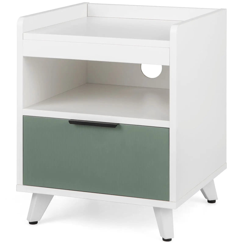 Modern Nightstand with LED Lights Sliding Drawer and Open Compartment-White by DirectDeals