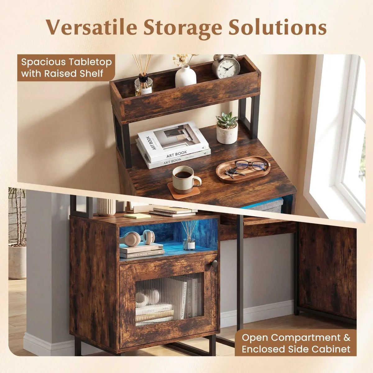 Nightstand with LED Lights Modern End Table with Top Tray Open Compartment and Storage Cabinet, photo 16 of 24