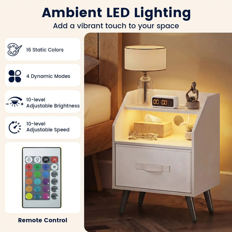 Nightstand with Power Outlets and LED Lighting by DirectDeals