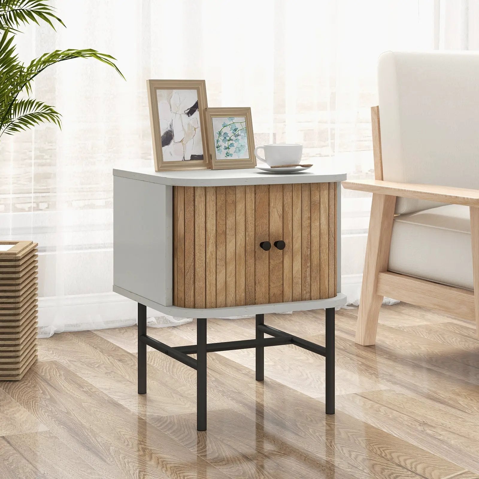 Mid-century Modern Nightstand with Sliding Doors and Storage Cabinet by DirectDeals