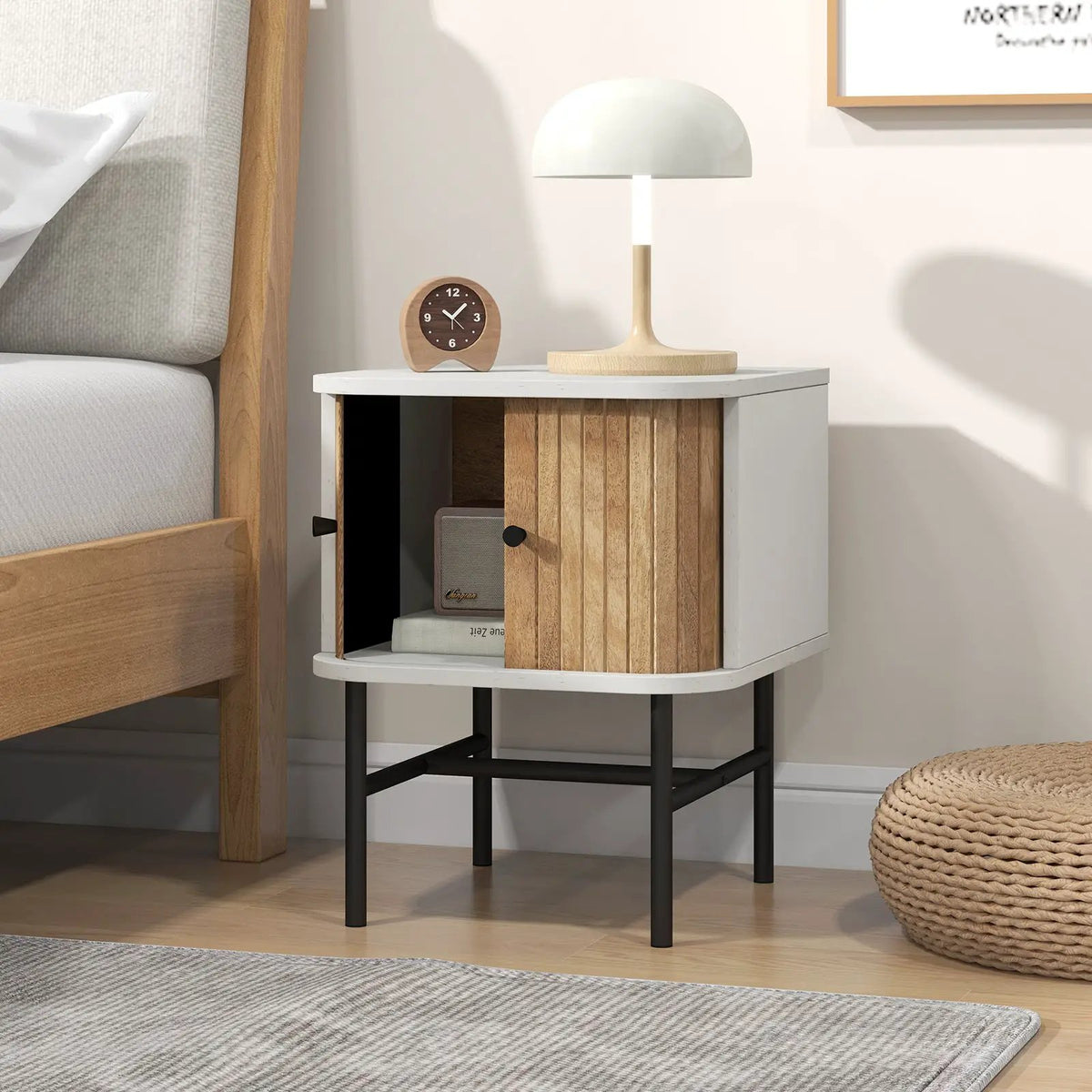 Mid-century Modern Nightstand with Sliding Doors and Storage Cabinet, photo 2 of 9