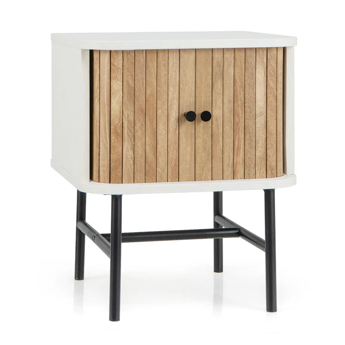 Mid-century Modern Nightstand with Sliding Doors and Storage Cabinet, photo 3 of 9