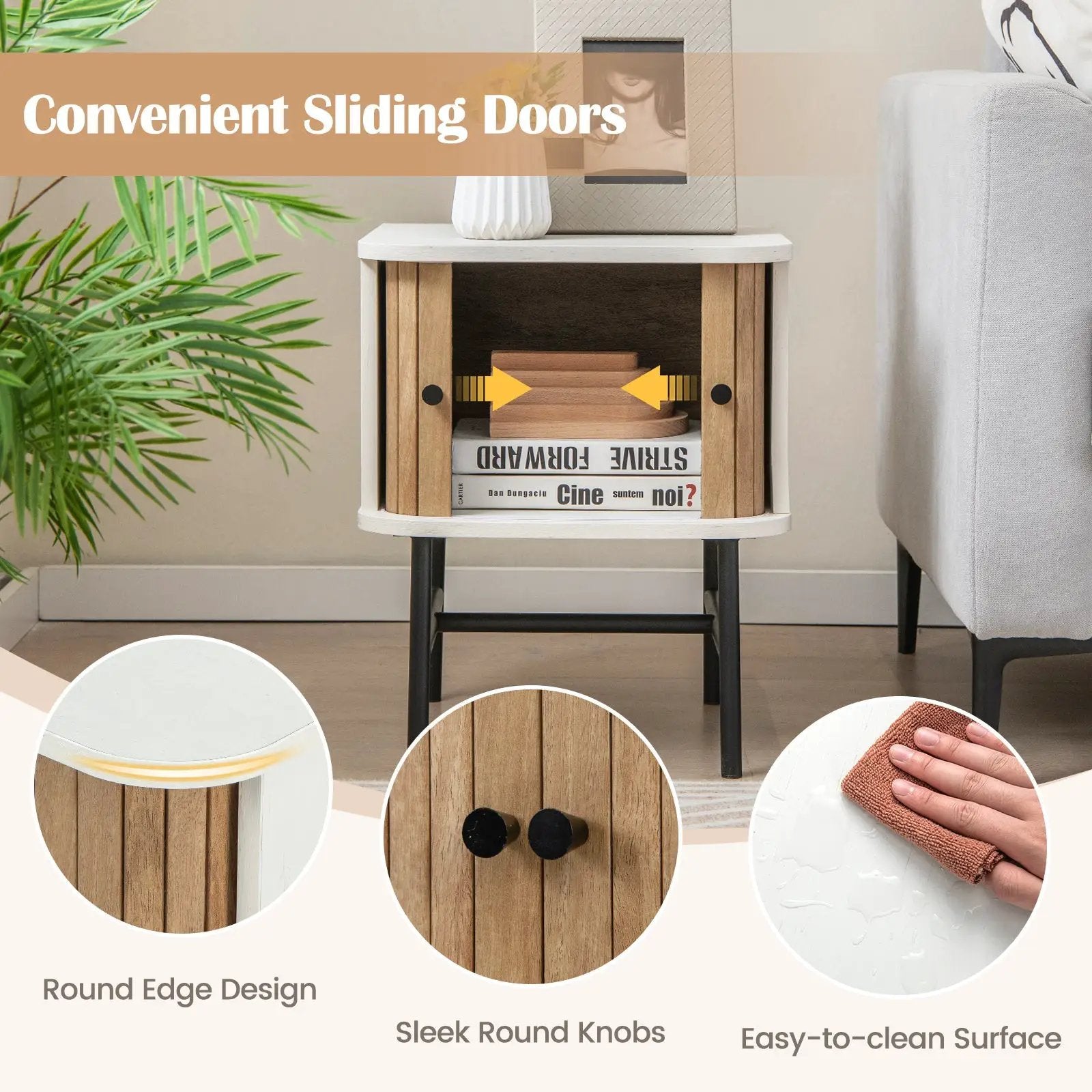 Mid-century Modern Nightstand with Sliding Doors and Storage Cabinet by DirectDeals