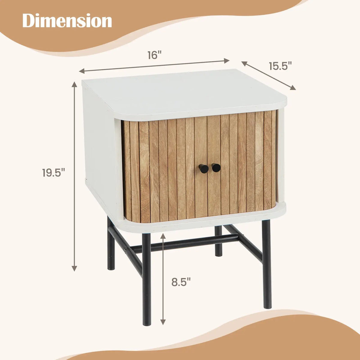Mid-century Modern Nightstand with Sliding Doors and Storage Cabinet, photo 5 of 9