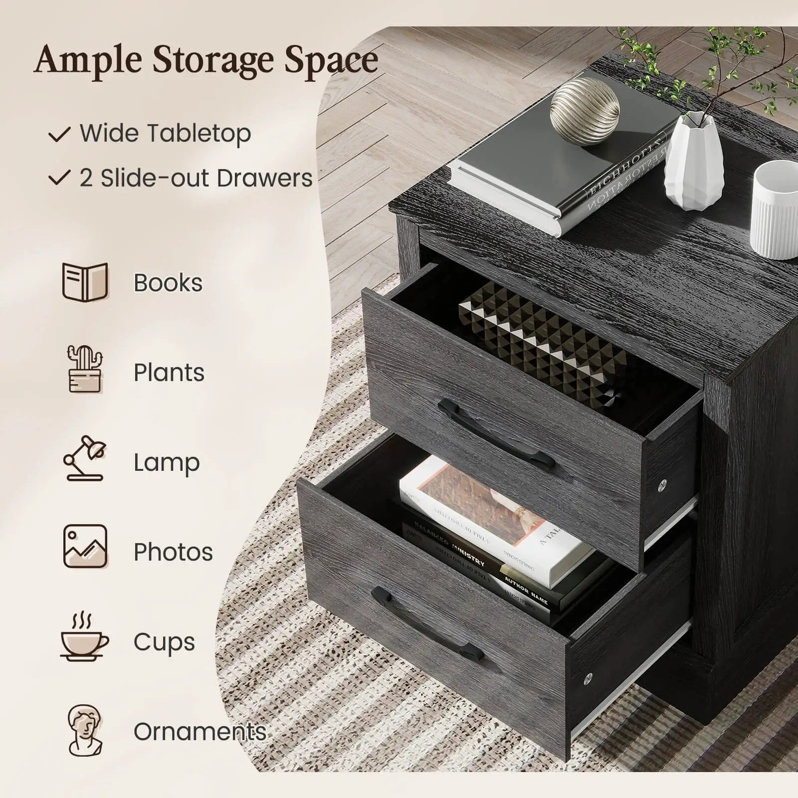 Wood Compact Floor Nightstand with Storage Drawers by DirectDeals