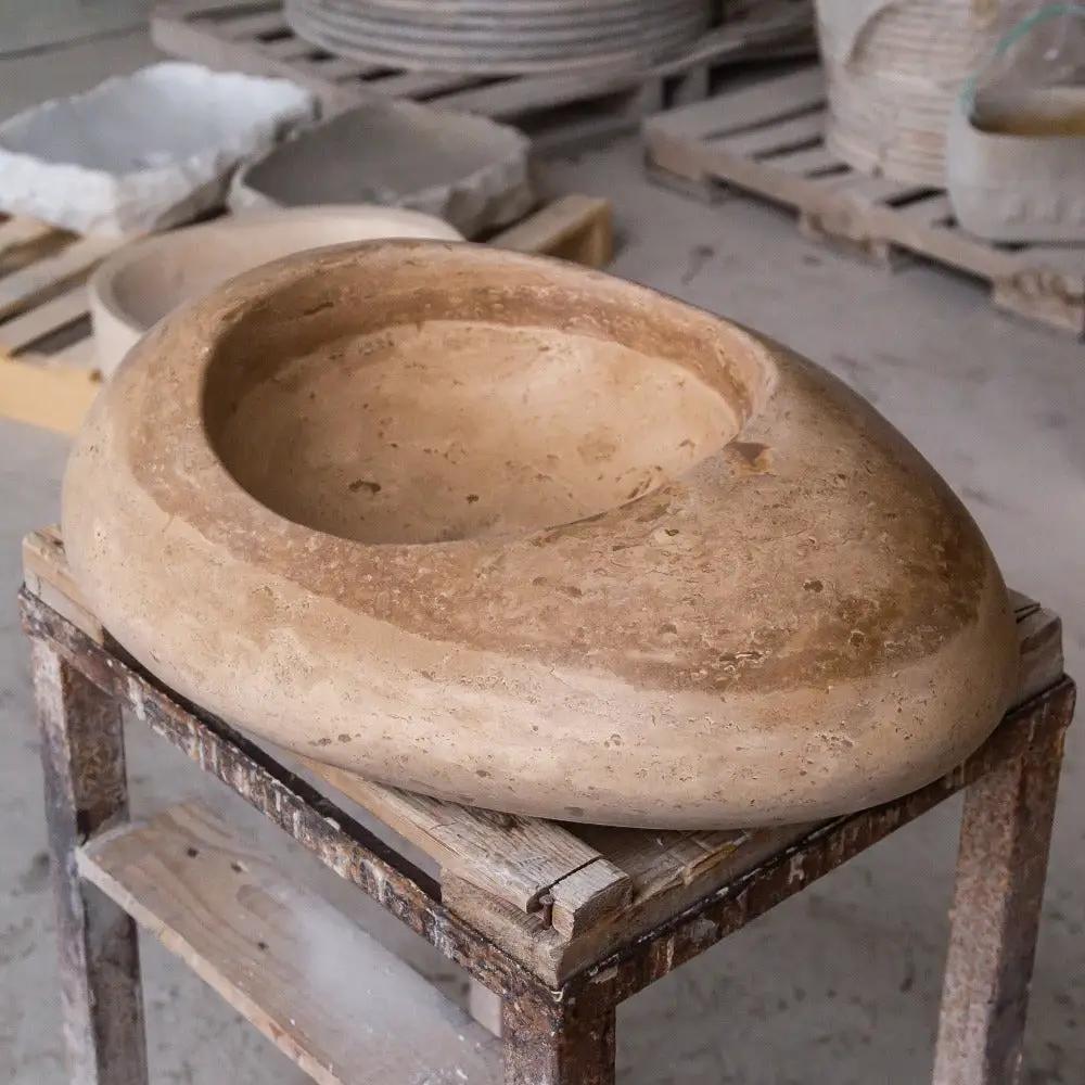 Noce Travertine Kayak Vessel Sink Honed and Filled 16x23x6 by GobekDesign
