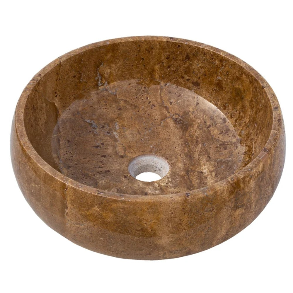 Noce Brown Travertine Natural Stone Vessel Sink - Polished Round 16 Inch Diameter by GobekDesign