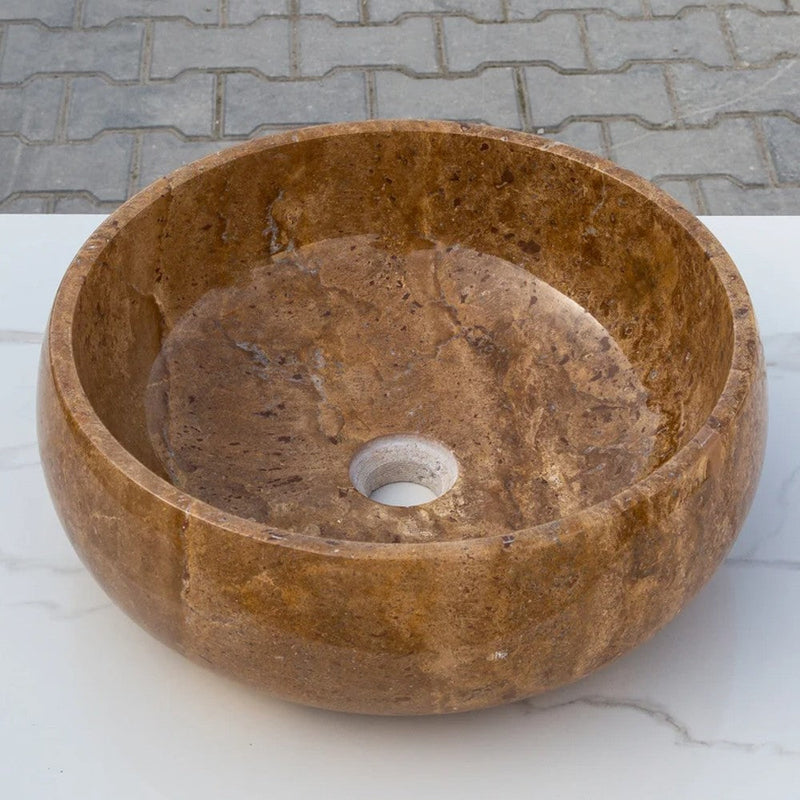Noce Brown Travertine Natural Stone Vessel Sink Polished (D)16" (H)6" by GobekDesign