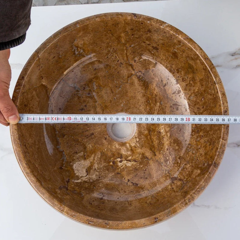 Noce Brown Travertine Natural Stone Vessel Sink Polished (D)16" (H)6" by GobekDesign