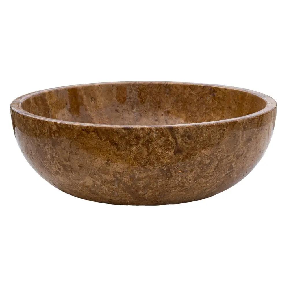 Noce Brown Travertine Undermount Circular Vessel Sink 16x6 Inch Polished and Filled by GobekDesign
