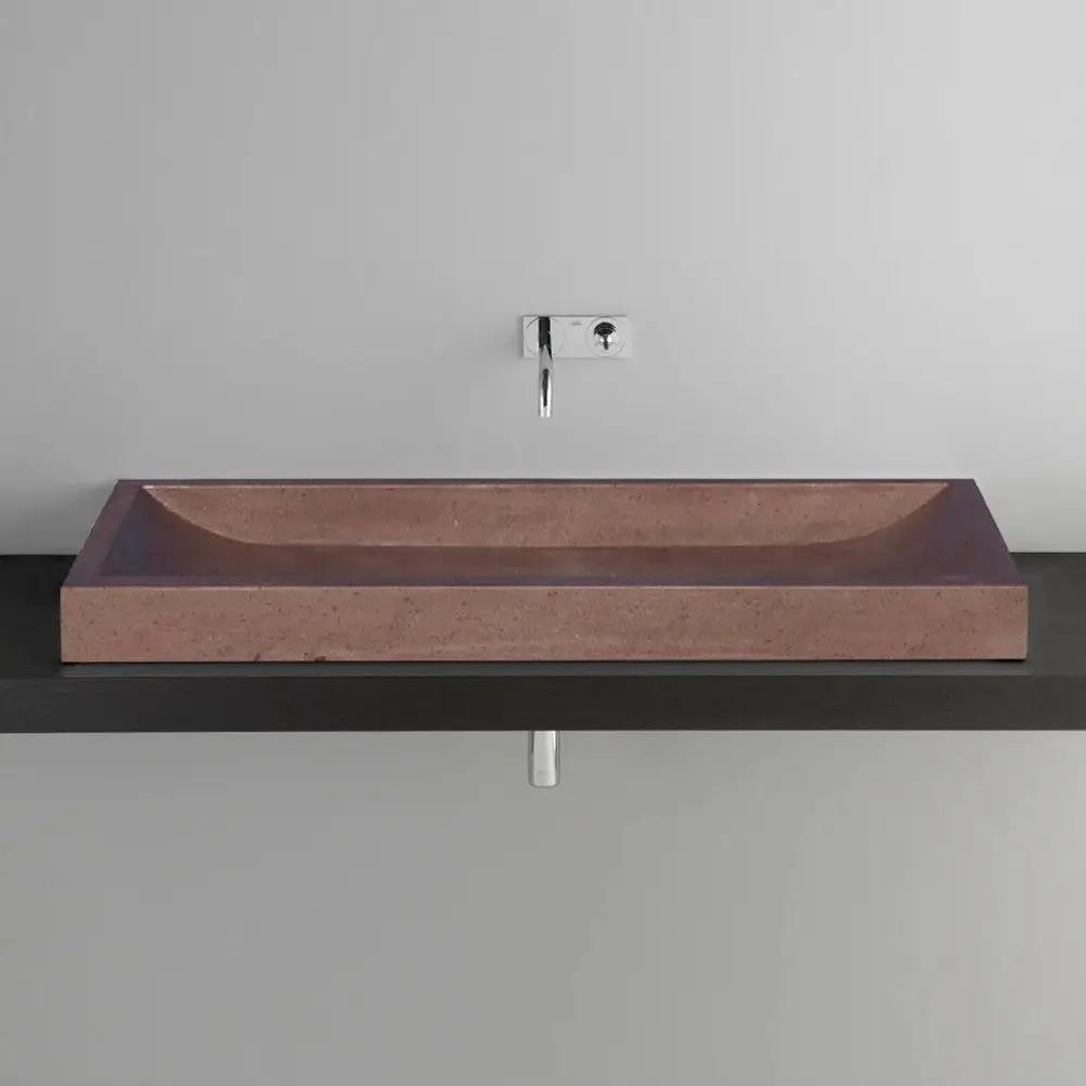 Noce Travertine Rectangular Vessel Sink - Honed and Filled 16x48x4 by GobekDesign