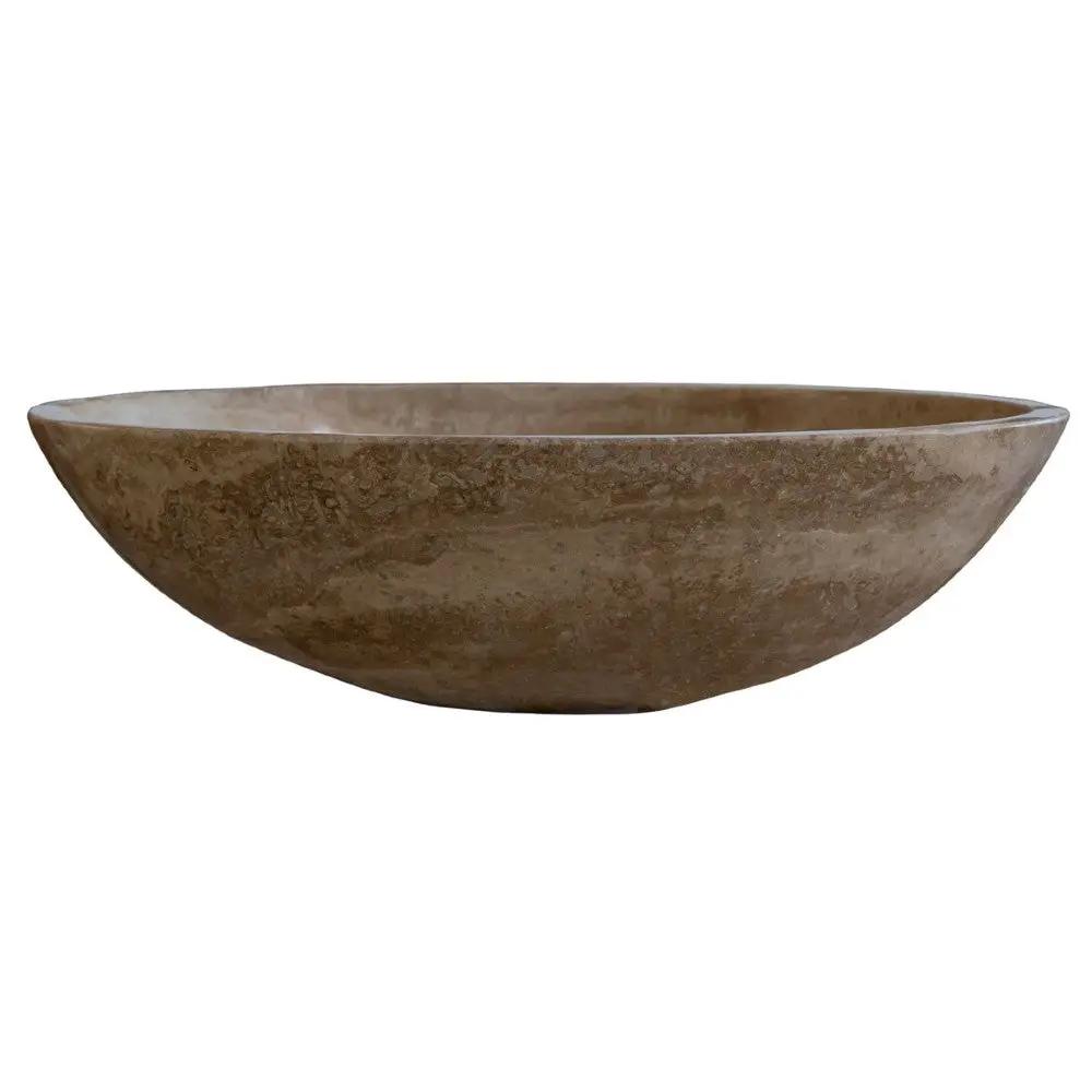 Turkish Travertine Natural Stone Oval Vessel Sink Noce Brown Handcrafted 16x21 Inch by GobekDesign