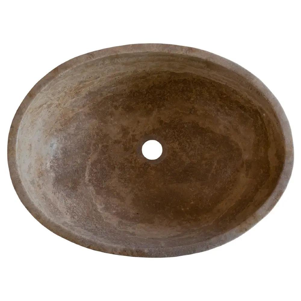 Turkish Travertine Natural Stone Oval Vessel Sink Noce Brown Handcrafted 16x21 Inch by GobekDesign