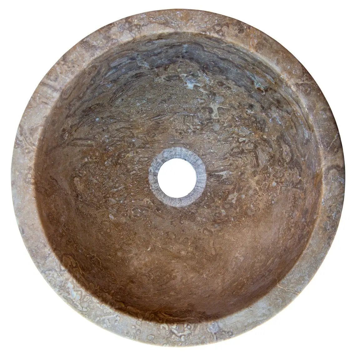 Noce Brown Travertine Natural Stone Round Above Vanity Bathroom Sink 12.5 Diameter 6 Height by GobekDesign