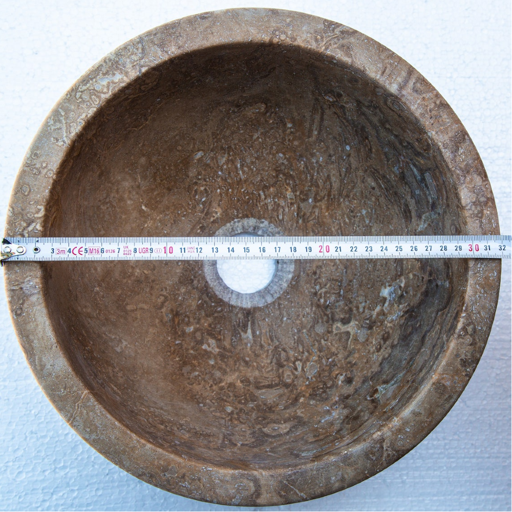Noce Brown Travertine Natural Stone Round Above Vanity Bathroom Sink 12.5 Diameter 6 Height by GobekDesign